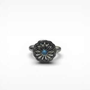 Silver turquoise flower ring